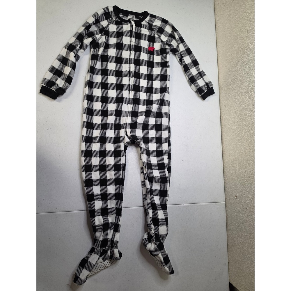 The Childrens Place Kids 4T Black White Buffalo Plaid Fleece Footed Pajamas